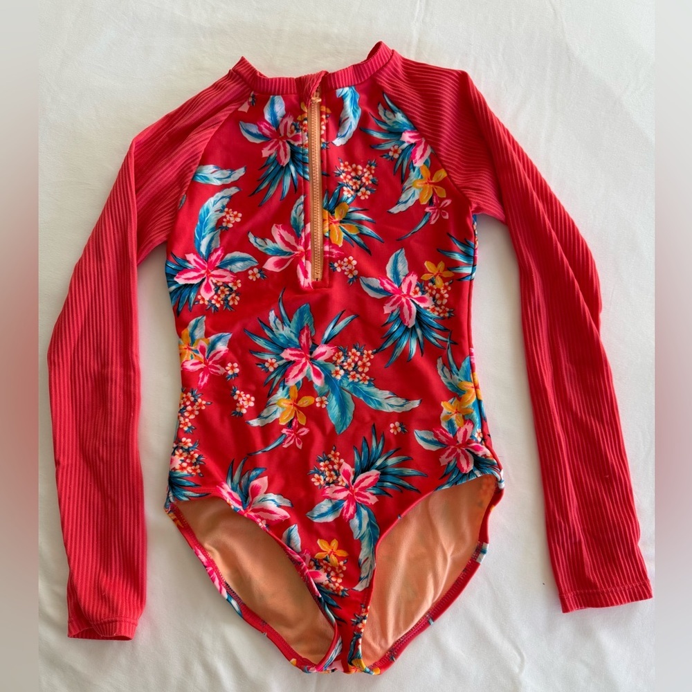 ART CLASS Kids Long-Sleeve Floral Rash Guard Swimsuit - Medium (7/8)